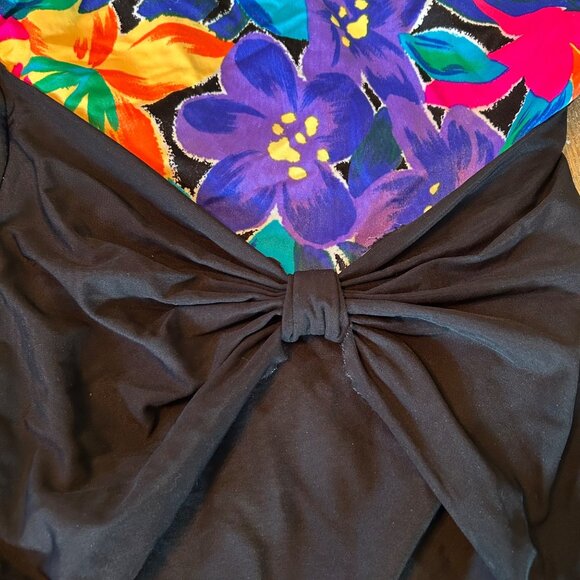 Vintage Robby Len Neon Floral Tropical Strapless Tie Front Swimsuit 16 - Picture 6 of 6